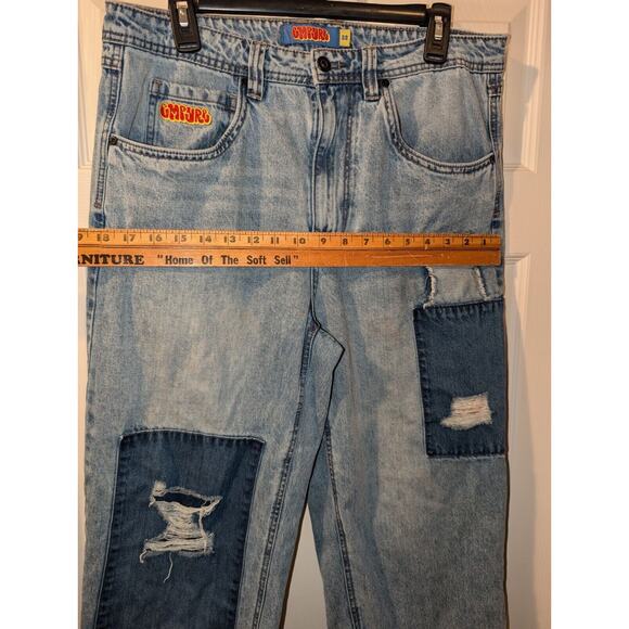 Empyre Pants Mens 30x24 Blue Patchwork Relax Straight Skate Y2K Jeans Bottoms - Picture 7 of 15